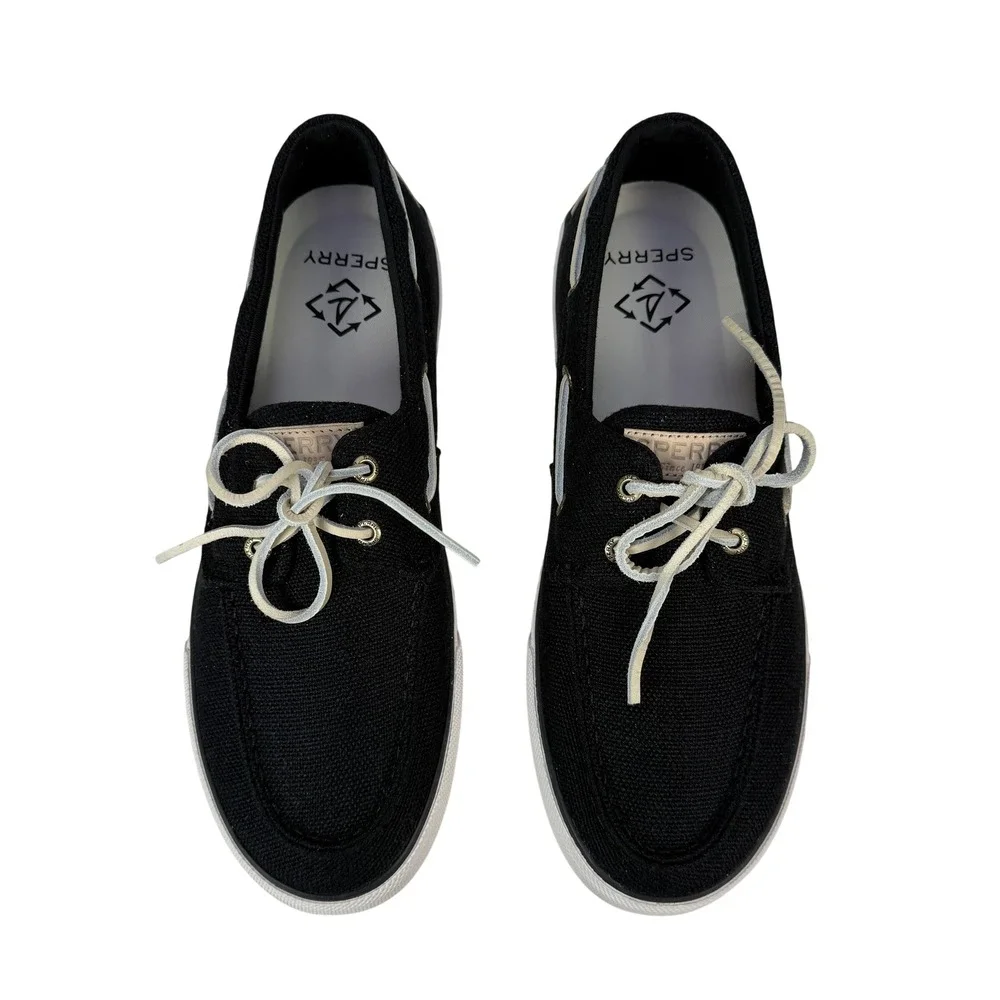 Sperry SeaCycled Bahama II Boat Shoe Sneaker Mens 10.5 M Black Canvas STS24987